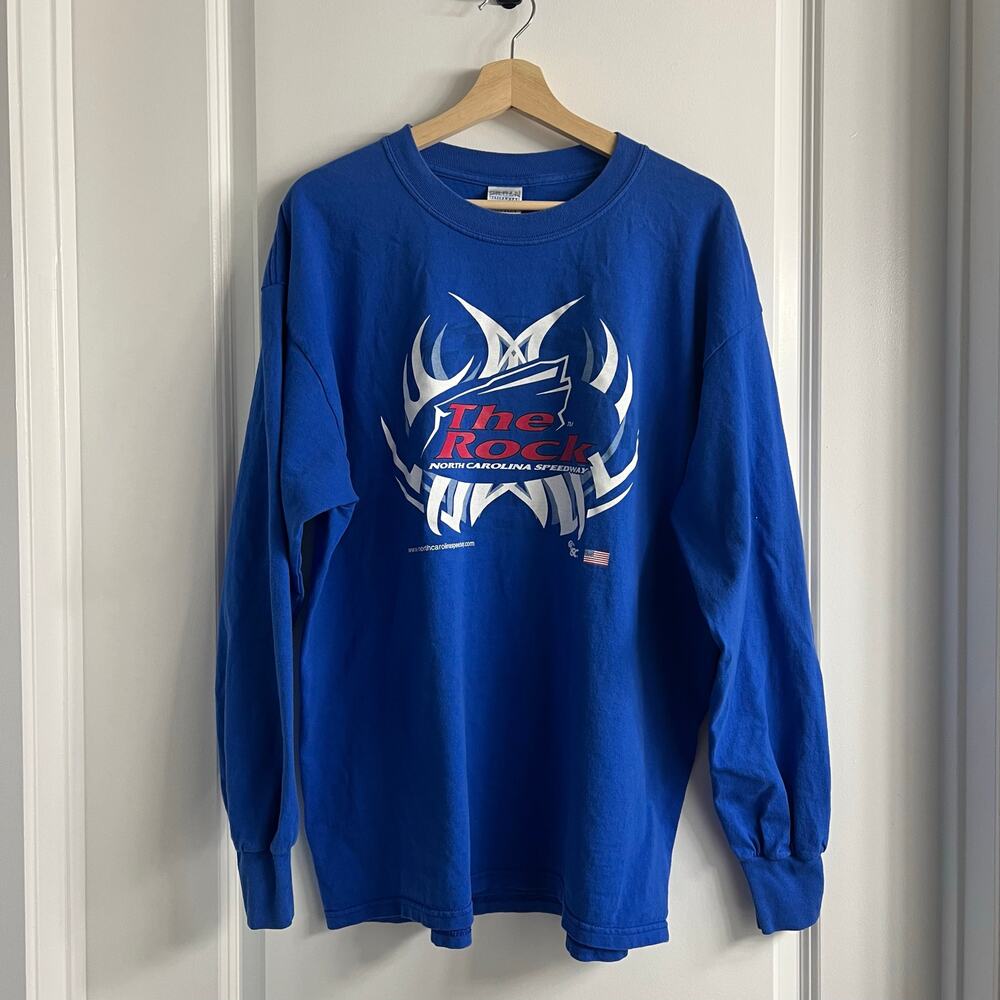 Vintage The Rock North Carolina Speedway Long Sleeve Shirt – Men’s XL Blue
